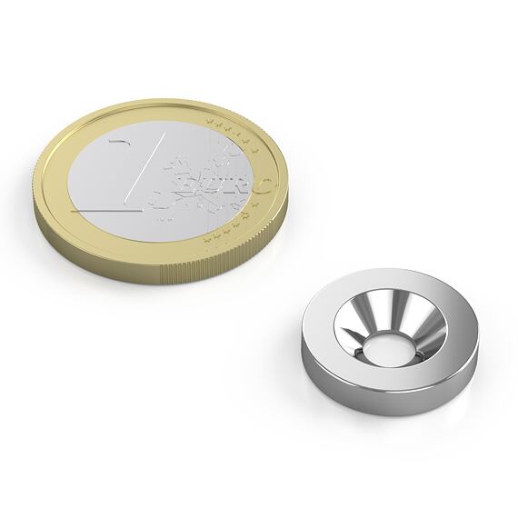 Neodymový kruhový magnet Ø 15/9,5-4,5 mm, v. 4 mm, M4, síla 3 kg