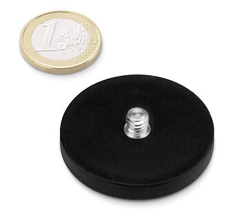 Neodymový magnetický úchyt kruh Ø 43 v. 6 mm, statívový závit 1/4", sila 12 kg, pogumovaný